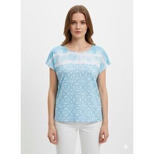 Hearts of Palm Women's Blouse Rhinestones Dolman Sleeve Blue/ White Size Medium